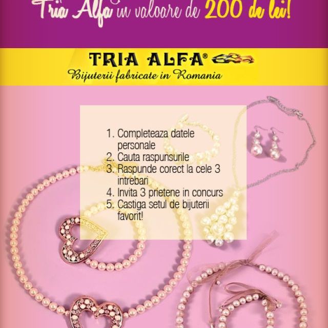 Castiga un voucher-martisor pentru bijuterii de mireasa de la Tria Alfa in valoare de 200 de lei