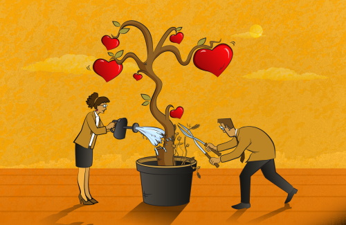 cuplu care isi cultiva dragostea - ilustratie
