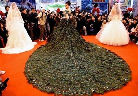 Cele mai scumpe rochii de mireasa din lume: rochia din pene de paun