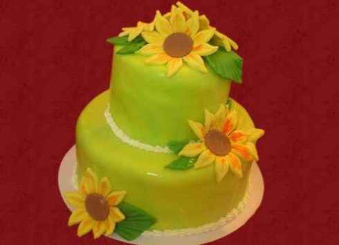 Tort de nunta verde cu floarea soarelui
